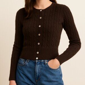VINTAGE Ralph Lauren | Chocolate Brown Angora Blend Cable Knit Cardigan Medium*